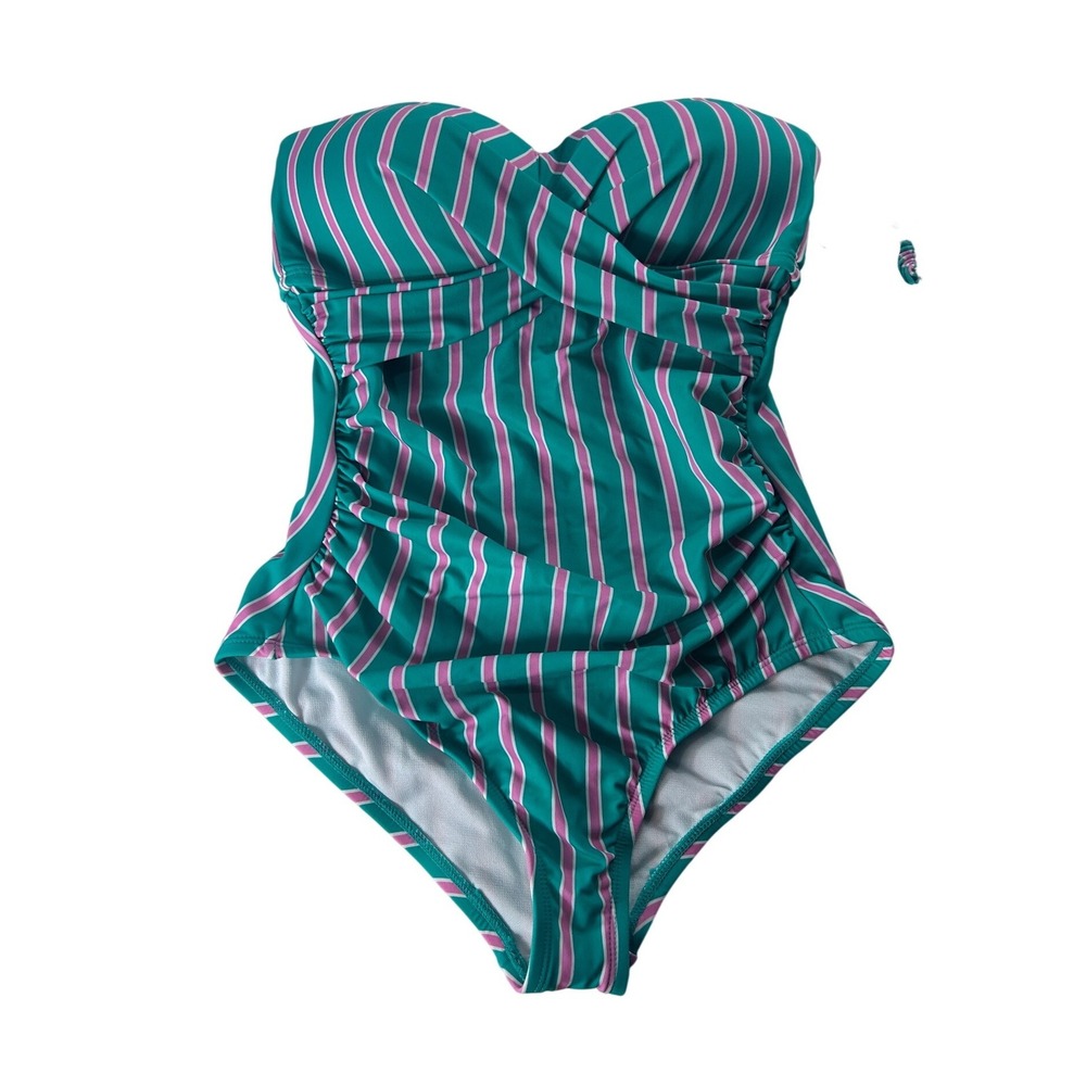 Draper James Prep In Your Step Draped Bandeau 1PC Swimsuit Billiard Green XS NWT